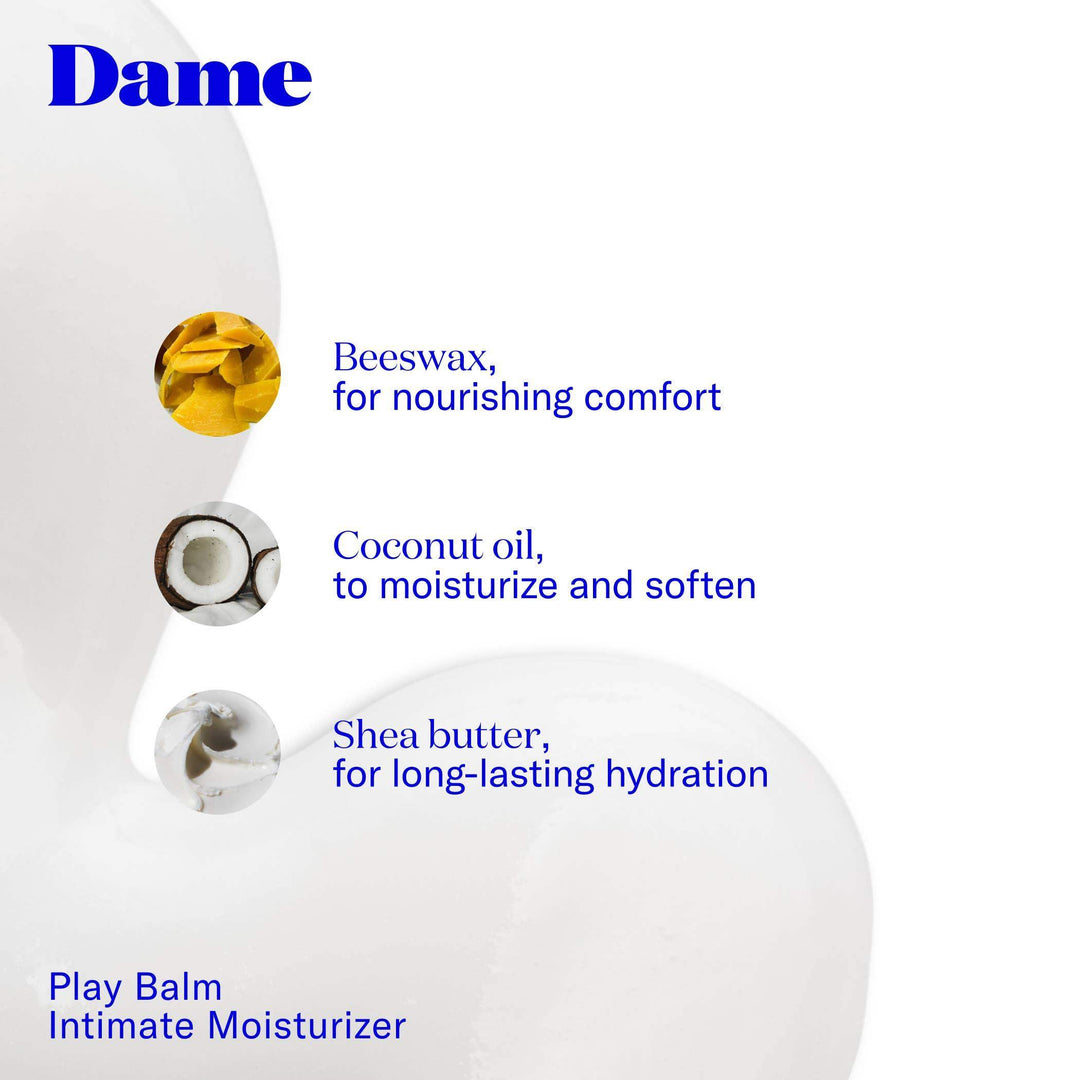 Photo of beeswax, coconut oil, shea butter. all ingredients in play balm which help combat vaginal dryness during menopause