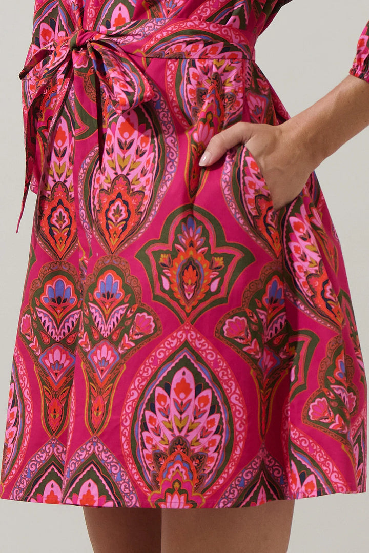 Womens Paisley Print Long Sleeve Elastic Waist Dress