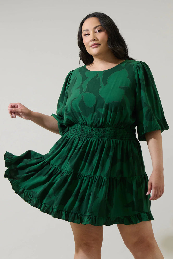 Plus Size Mini Abstract Ruffle Dress