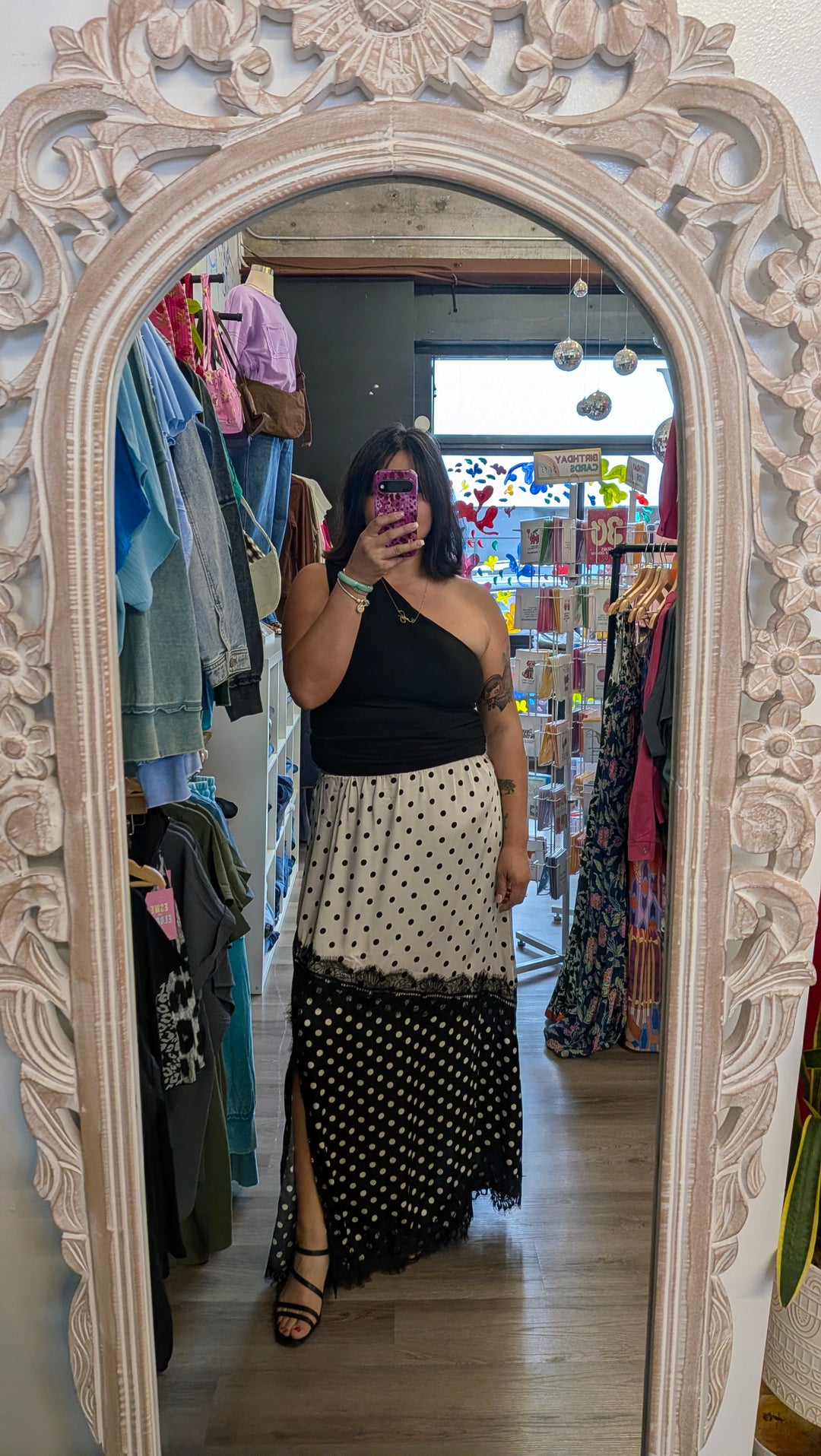 Plus Size Cream and Black Polka Dot Skirt