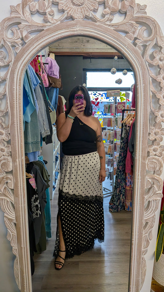 Plus Size Cream and Black Polka Dot Skirt