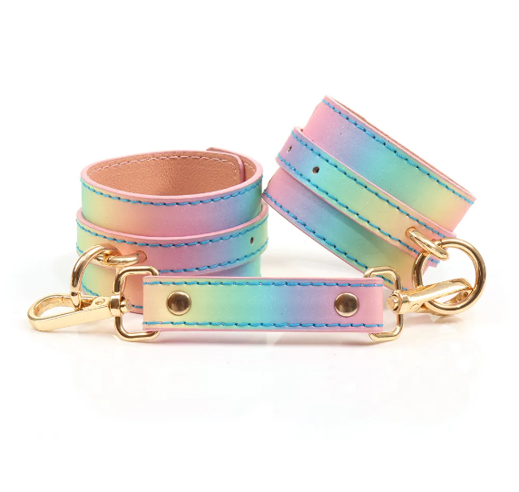 Rainbow Leather Handcuffs- Medium