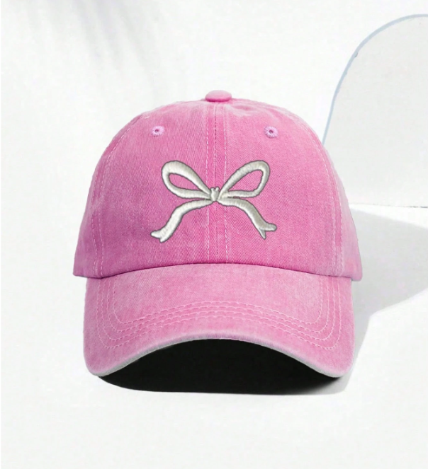 Esme's Pop Up Shop- Pink Embroidered Bow Baseball Hat