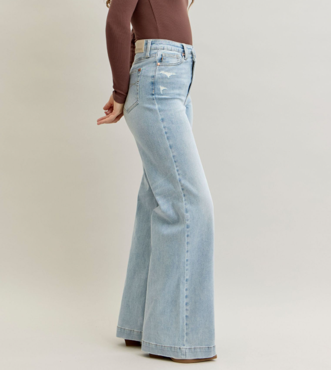 Judy Blue Womens High Waist Retro Wide Criss-Cross Waist Jeans Style 881024REG
