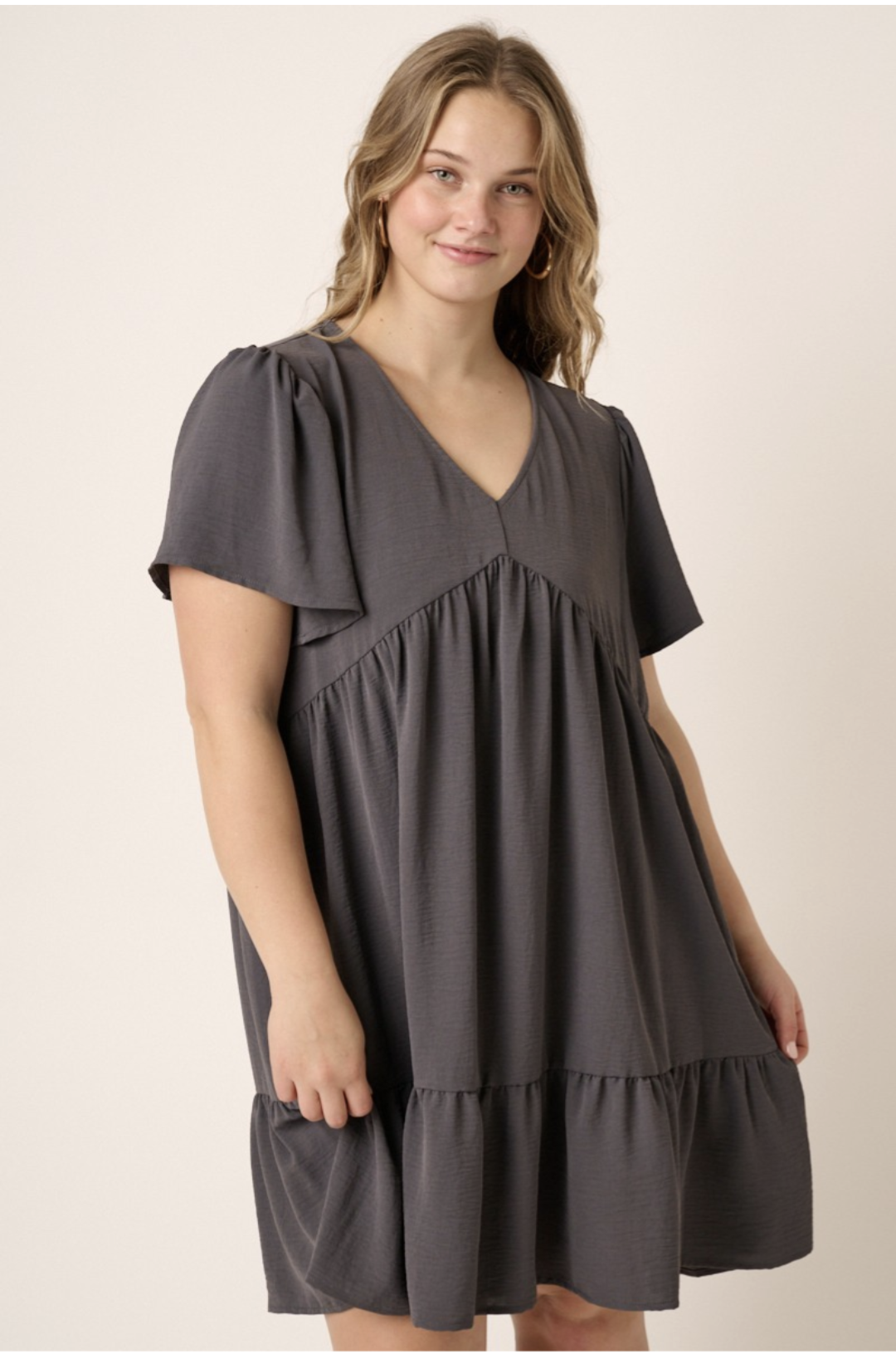 Plus size Airflow woven dolman sleeve dress in Grey
