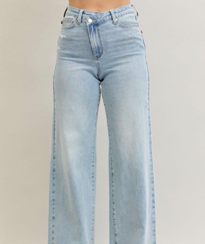 Judy Blue Womens High Waist Retro Wide Criss-Cross Waist Jeans Style 881024REG