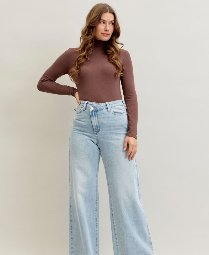 Judy Blue Womens High Waist Retro Wide Criss-Cross Waist Jeans Style 881024REG