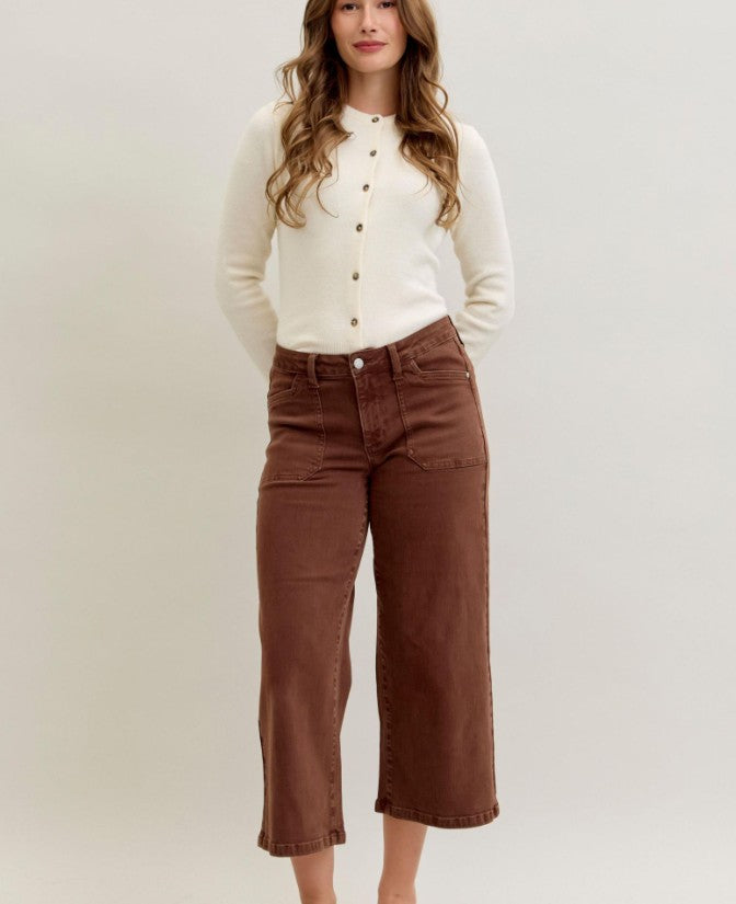 Womens Judy Blue Maple Wide Cropped Jeans w/ Utility Pockets - Style 881017
