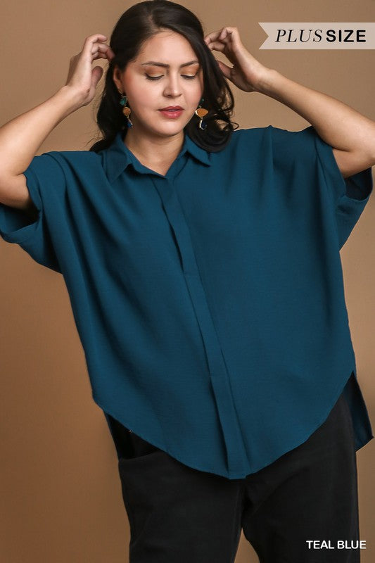 Umgee Plus Size short sleeve button down - Blue