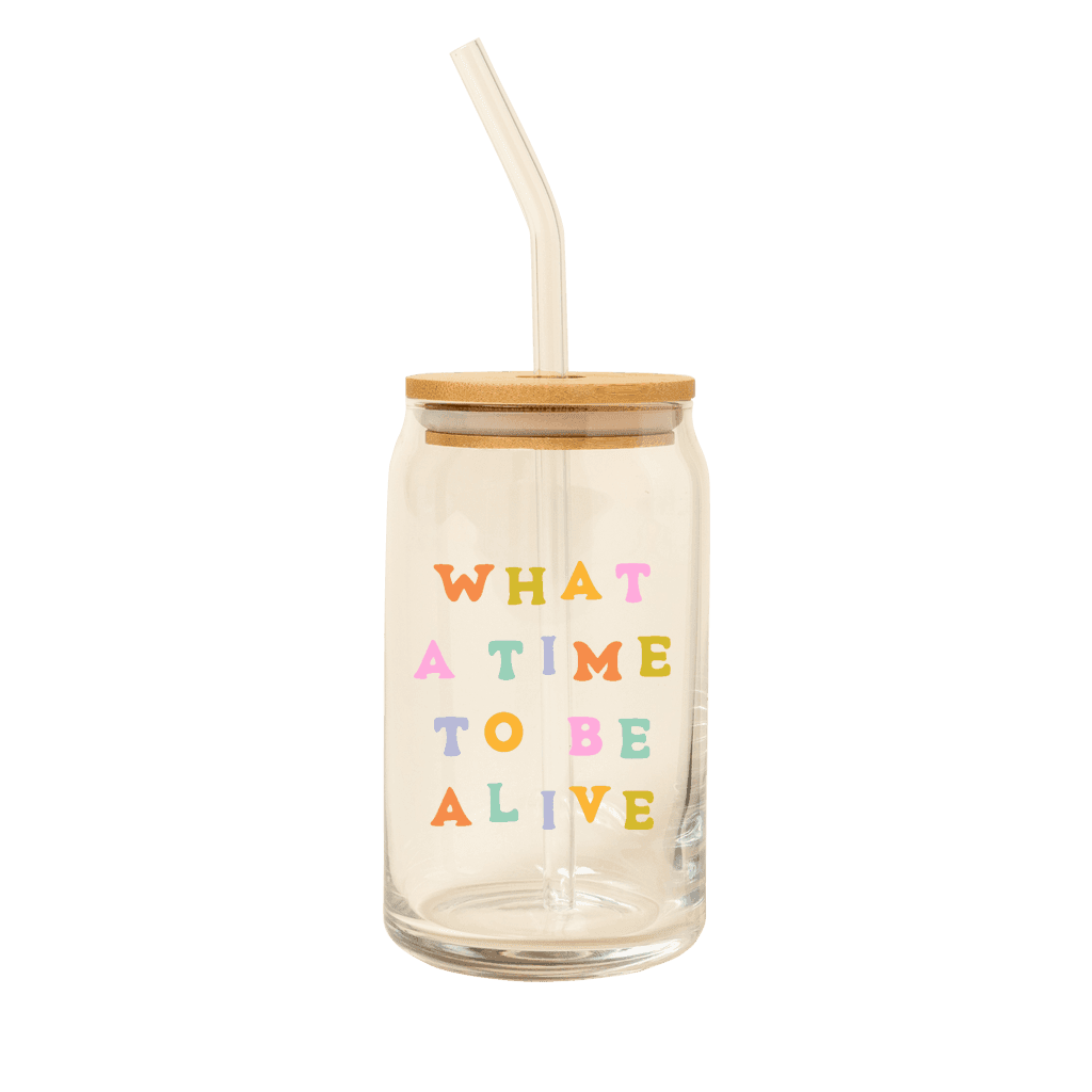 Can Glass w/Lid + Straw: Carnival Check