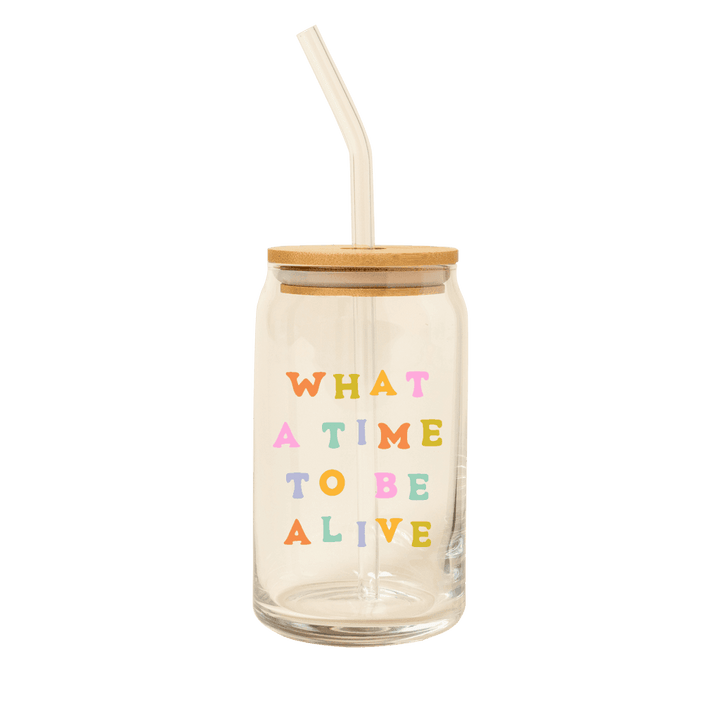 Can Glass w/Lid + Straw: Carnival Check