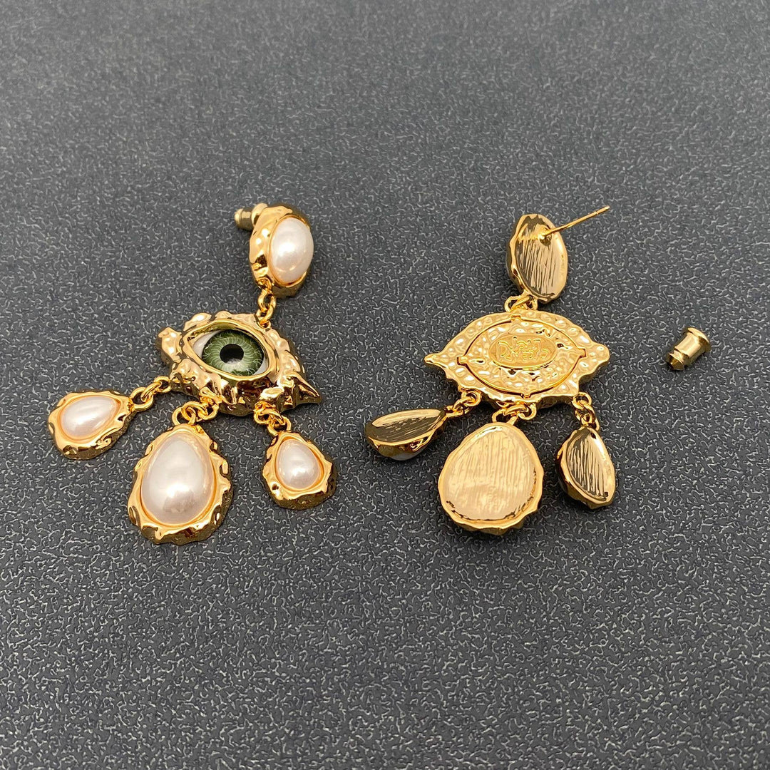 Mio Queena - Temperament Evil Eye & Pearl Charm Dangle Earrings