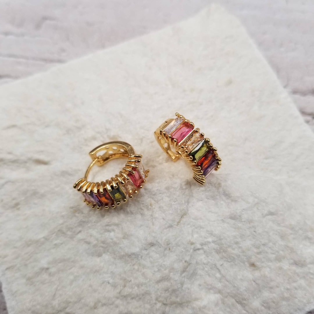 Multicoloured Crystal Shimmer Mini Hoops