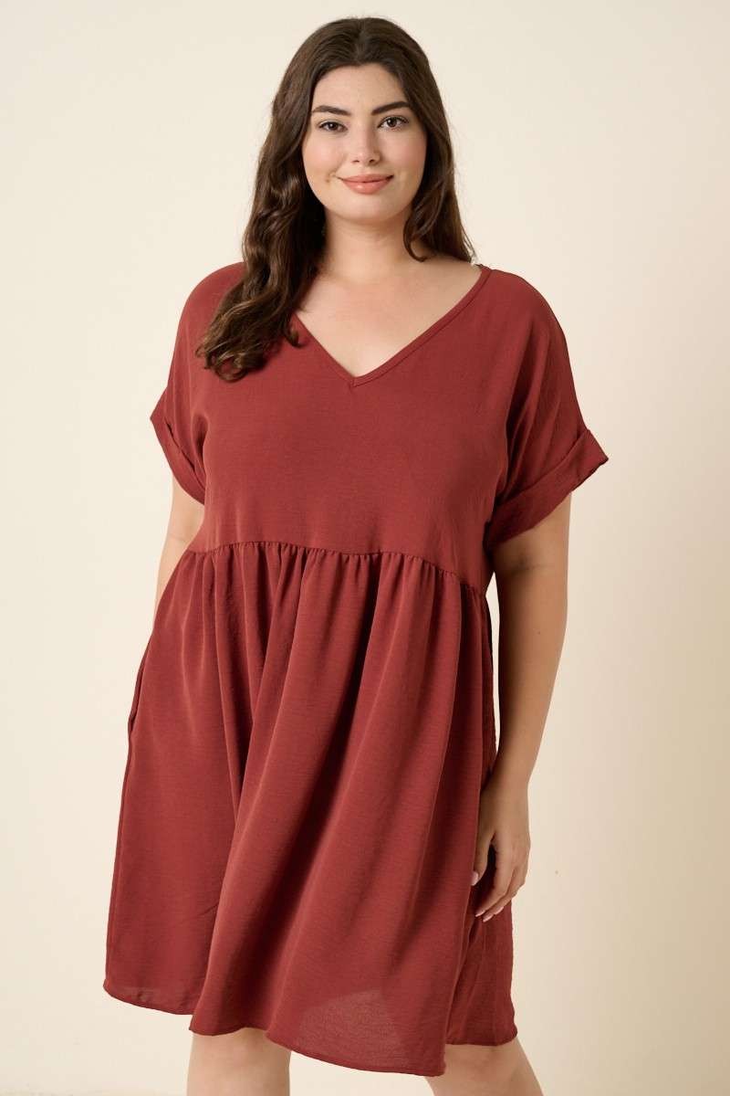 Plus Womens Mittoshop Airflow Short Sleeve Babydoll Dress Red Brown