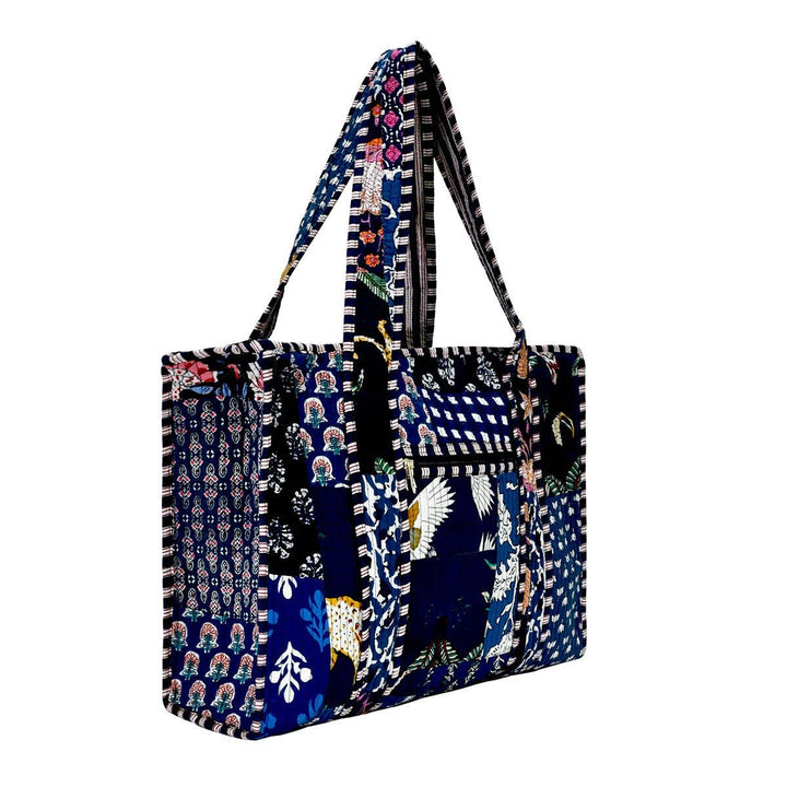 Cotton Fabric Patch Block Print Tote Bag- Large