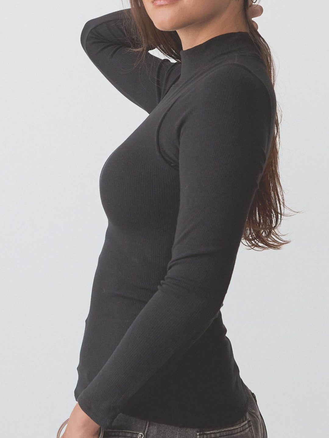 Klassy - Ribbed Turtleneck Long Sleeve: Black / 2XL