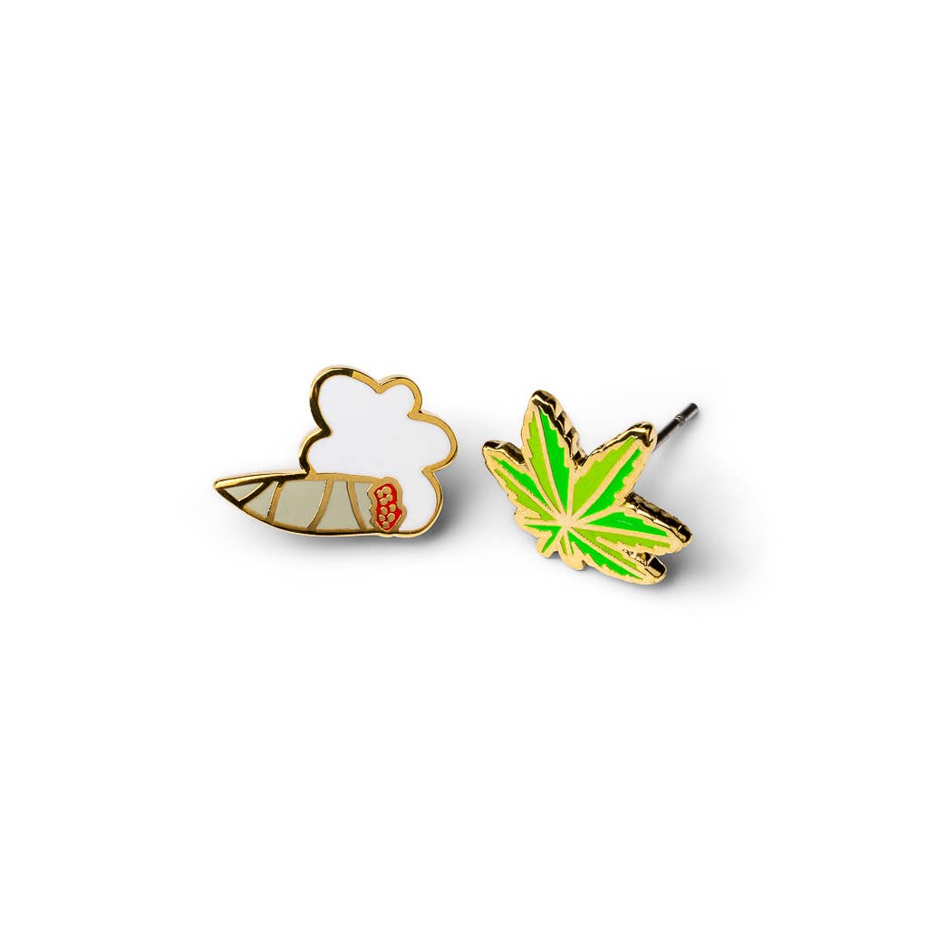 Yellow Owl Workshop - Weed Earrings - Gold Marijuana 420 Statement Studs