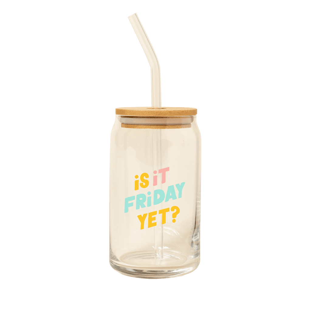 Can Glass w/Lid + Straw: Carnival Check