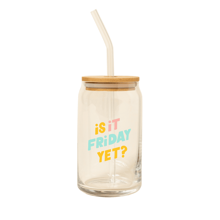Can Glass w/Lid + Straw: Carnival Check