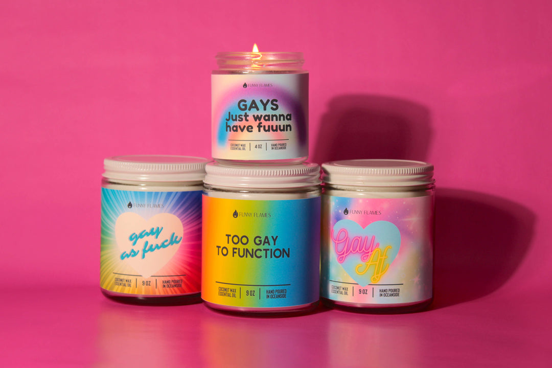 Funny Flames Candle Co - Les Creme - Too Gay To Function Candle - Funny LGBTQ Candle, Gay Pride