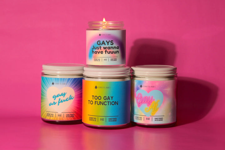 Funny Flames Candle Co - Les Creme - Too Gay To Function Candle - Funny LGBTQ Candle, Gay Pride