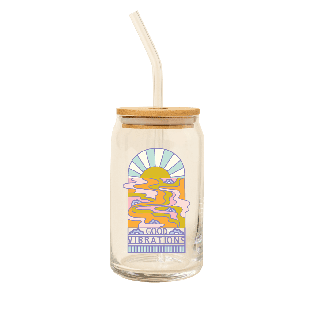Can Glass w/Lid + Straw: Carnival Check
