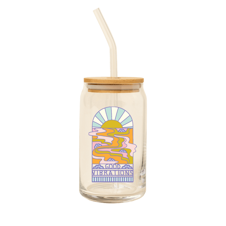Can Glass w/Lid + Straw: Carnival Check