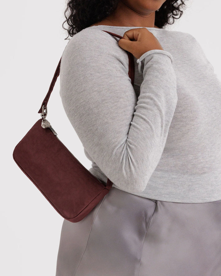 BAGGU- Nylon Pochette Shoulder Strap Pouch Purse Deep Mahogany