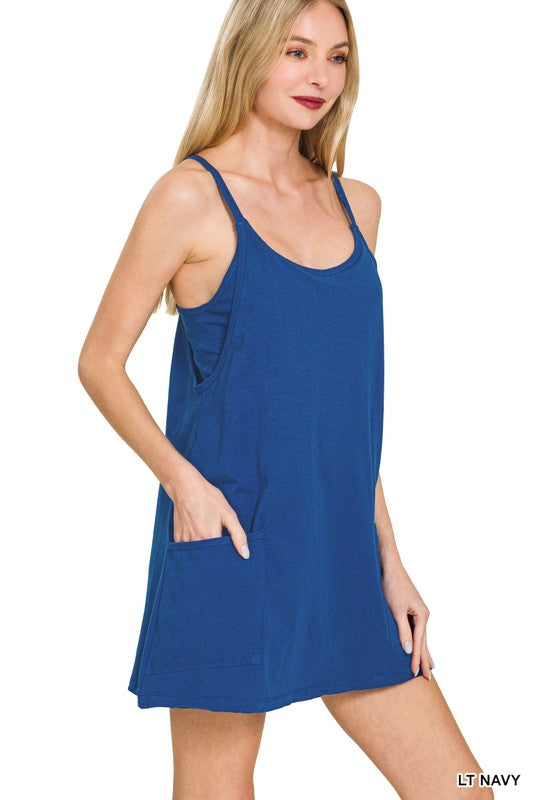 romper anthro dupe in light navy with pockets