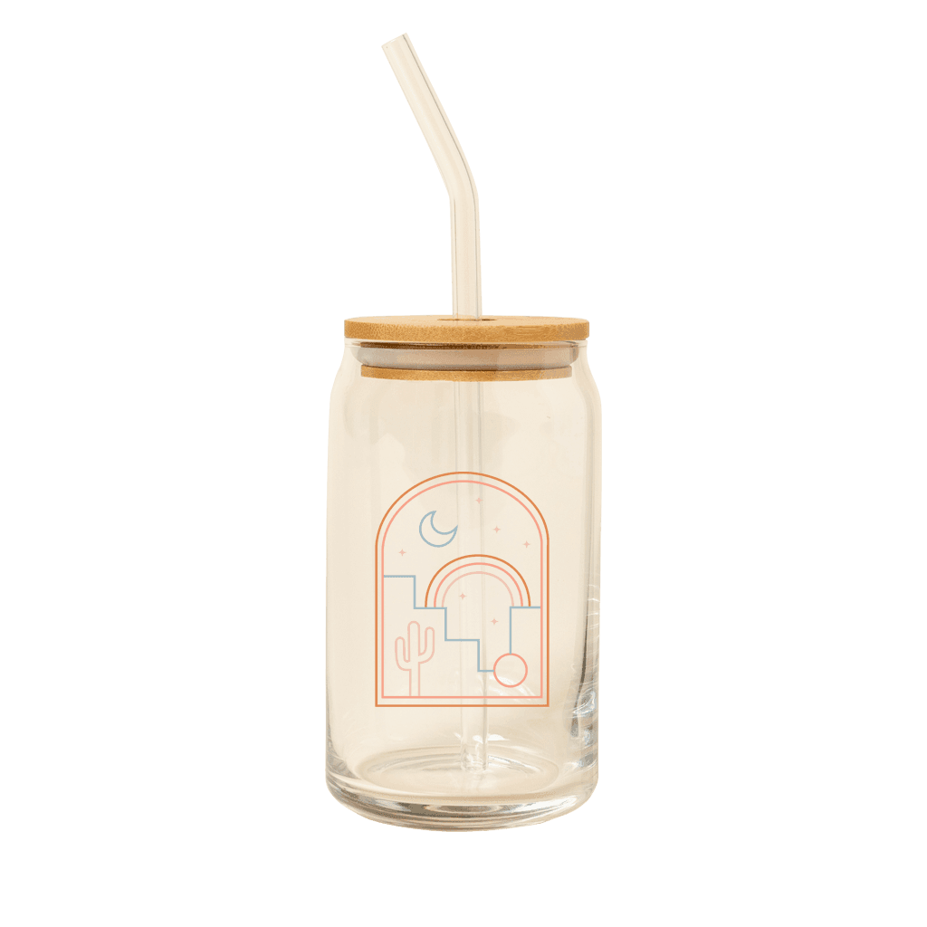 Can Glass w/Lid + Straw: Carnival Check