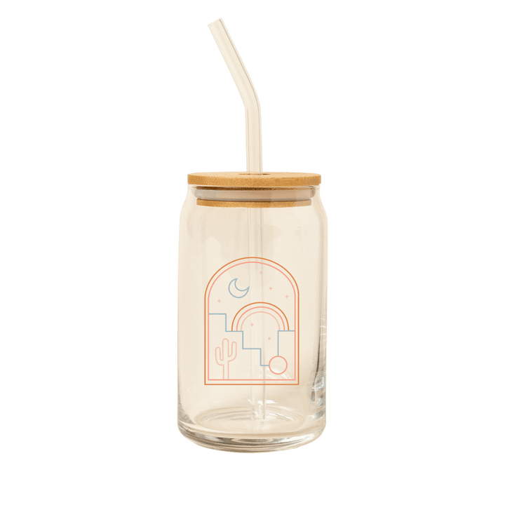 Can Glass w/Lid + Straw: Carnival Check