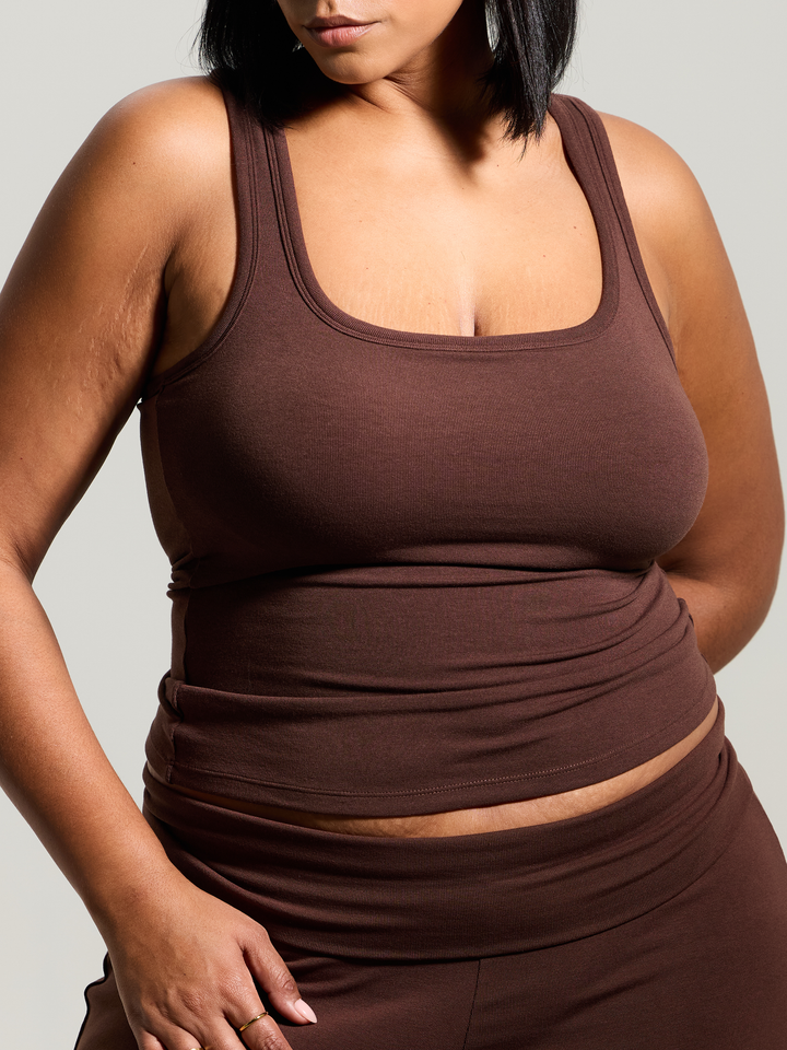 Klassy - Scoop Neck Tank Full Length: Brown / 2XL
