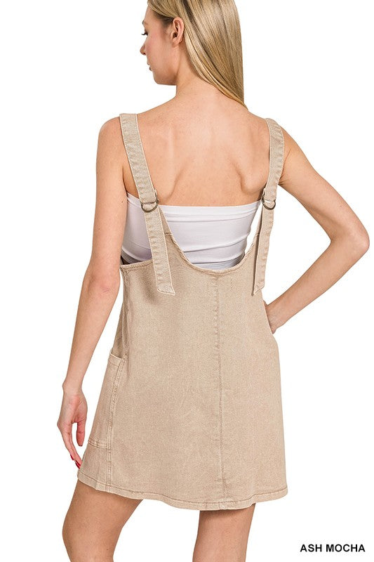 back view beige womens overall dress adjustable straps
