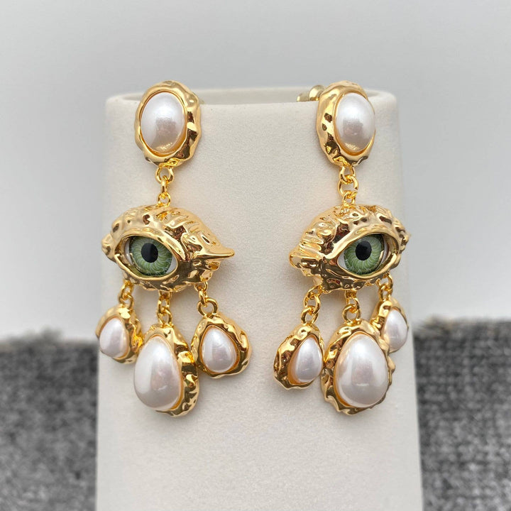 Mio Queena - Temperament Evil Eye & Pearl Charm Dangle Earrings