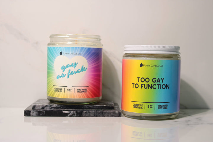 Funny Flames Candle Co - Les Creme - Too Gay To Function Candle - Funny LGBTQ Candle, Gay Pride