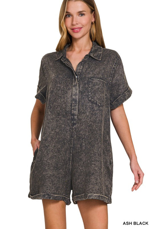 black short romper pocket