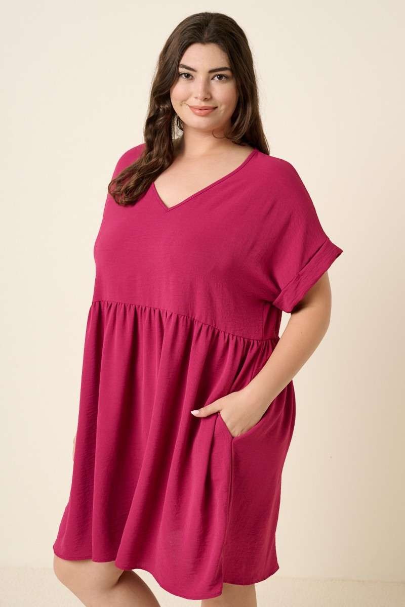 Plus Womens Mittoshop Airflow Short Sleeve Babydoll Dress Magenta