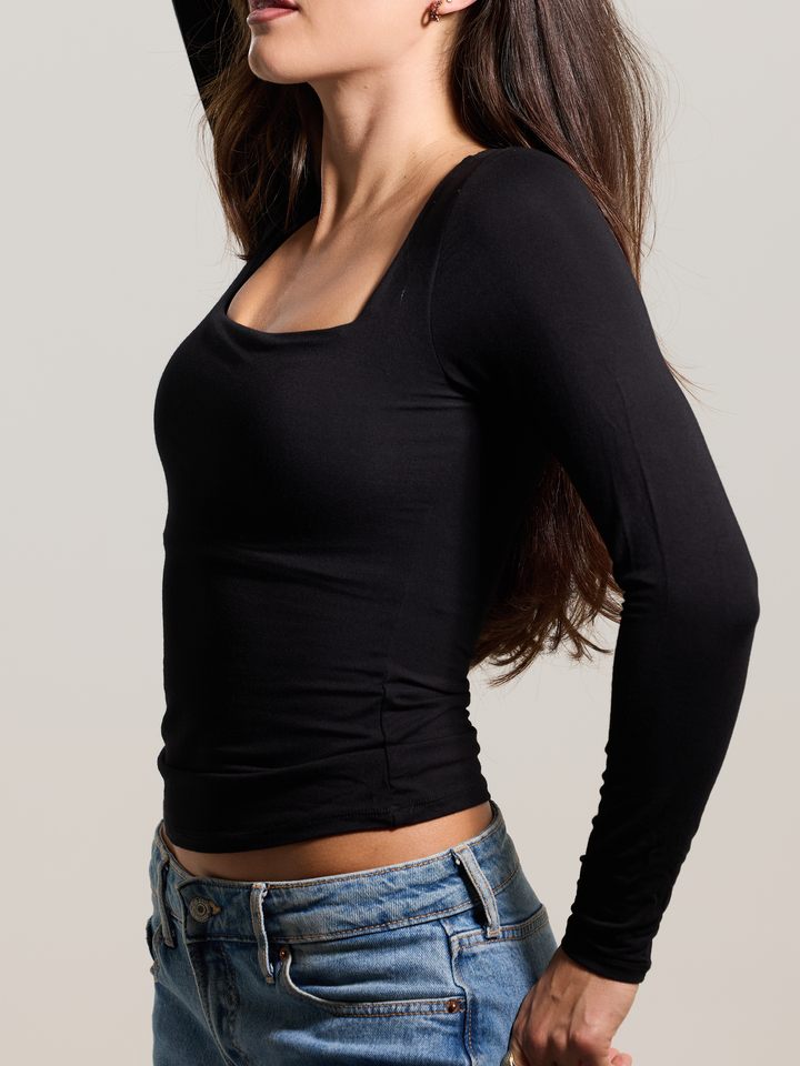 Klassy - Square Neck Braless Long Sleeve: Olive / 2XL