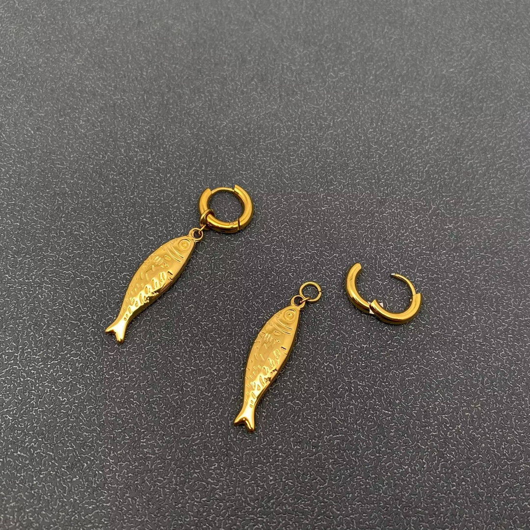 Mio Queena - Fish Charm 18K Gold Plated S.Steel Huggie Earrings - FGS