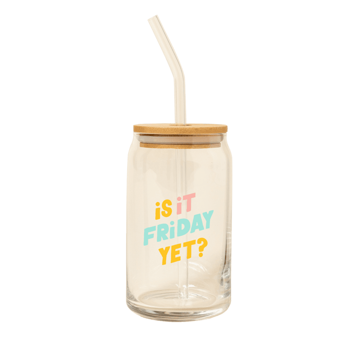 Can Glass w/Lid + Straw: Carnival Check - Esme and Elodie
