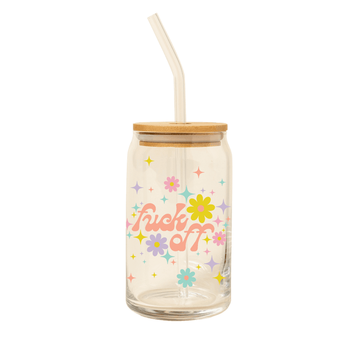 Can Glass w/Lid + Straw: Carnival Check - Esme and Elodie