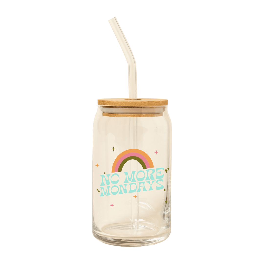 Can Glass w/Lid + Straw: Carnival Check - Esme and Elodie