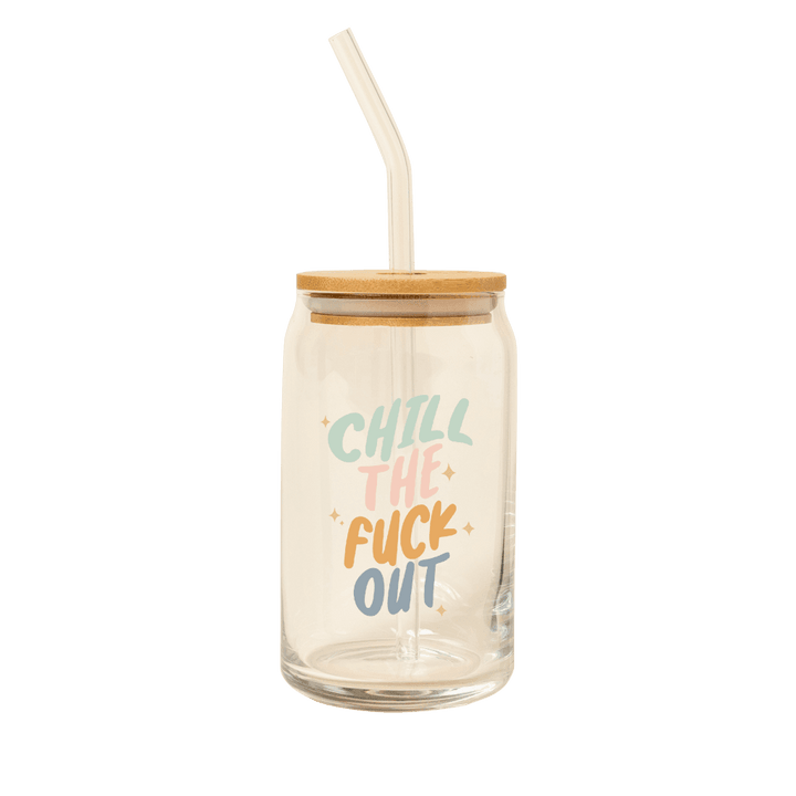 Can Glass w/Lid + Straw: Carnival Check - Esme and Elodie