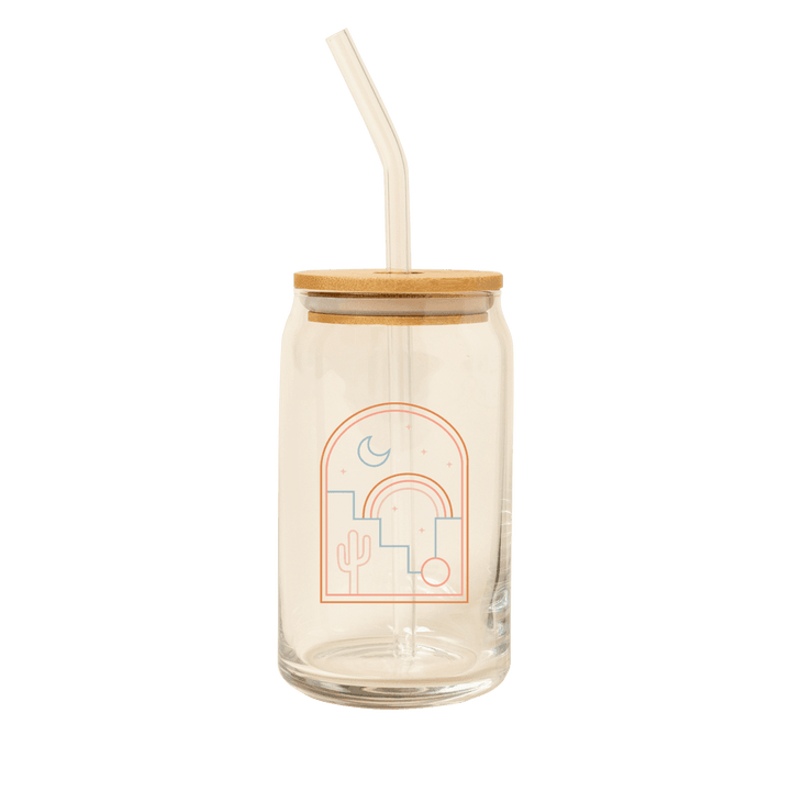 Can Glass w/Lid + Straw: Carnival Check - Esme and Elodie