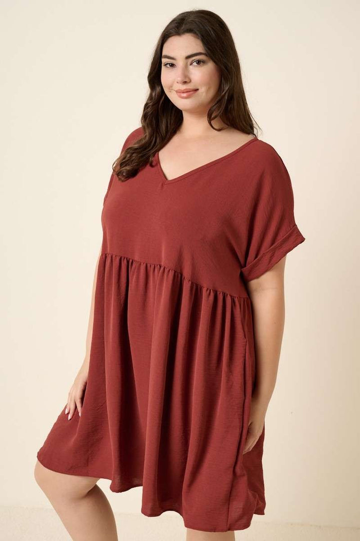 Plus Womens Mittoshop Airflow Short Sleeve Babydoll Dress Red Brown