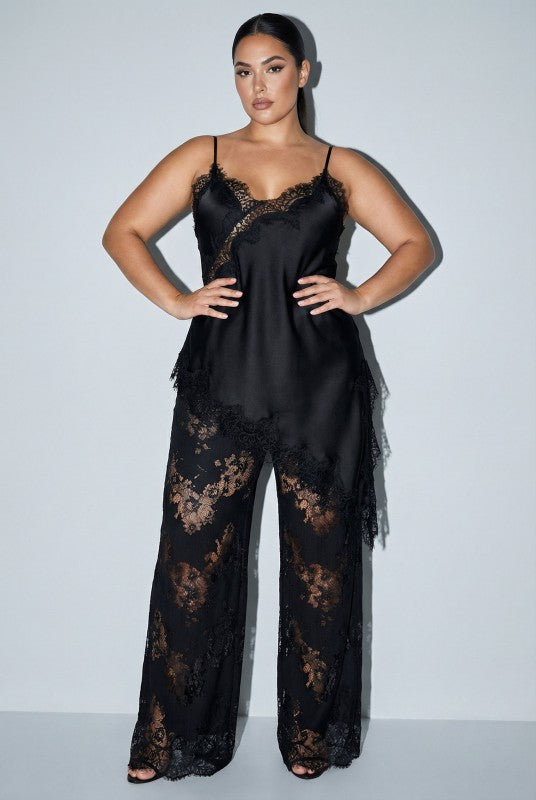 Plus Size Black Lace Tank Set