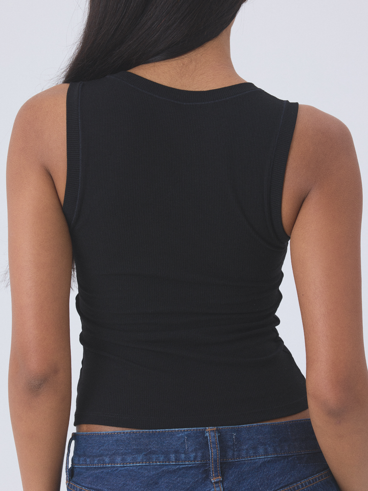 Klassy - Chunky Binding Ribbed Square Neck Tank: Dark Red
