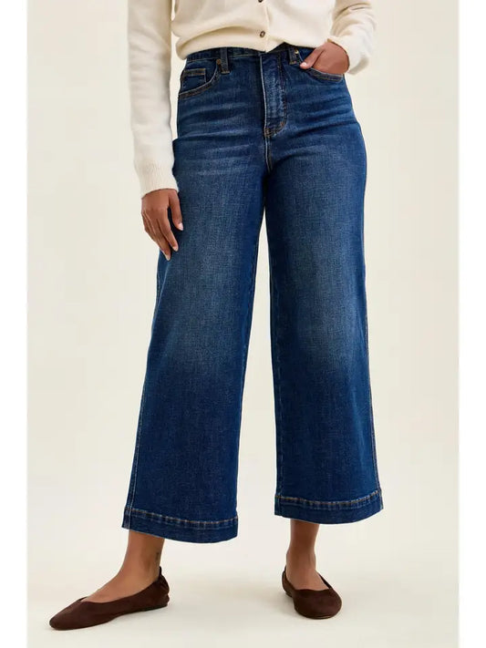Womens Judy Blue Claudia High Waist Ankle Wide Leg Deep Indigo