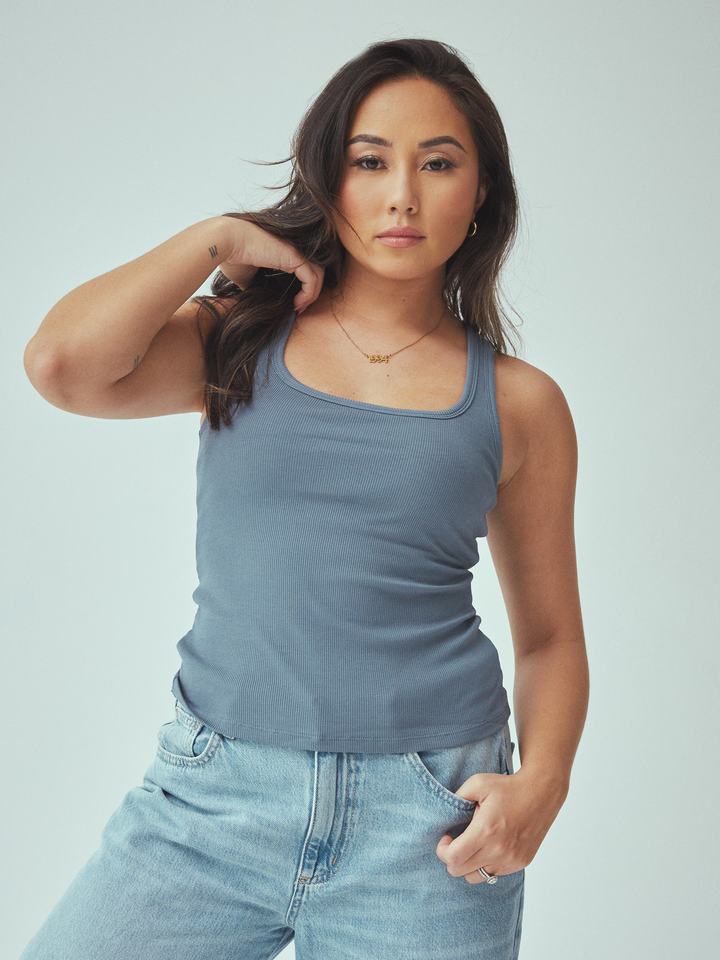 Klassy - Bamboo Scoop Neck Brami Tank: Slate Blue