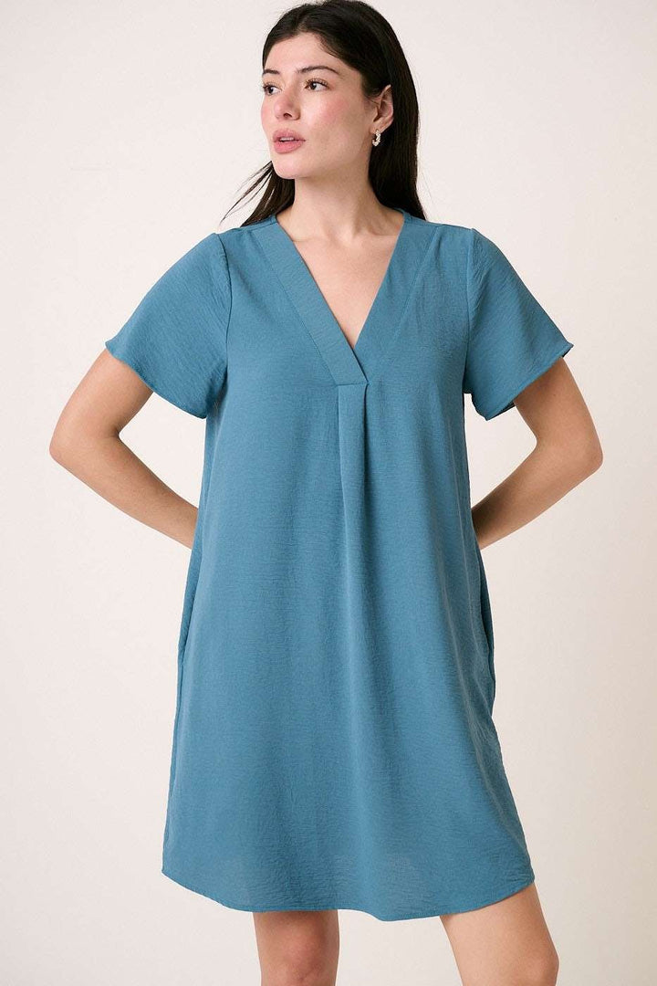 Womens Mittoshop Envelope V-Neck Dress Spring Blue